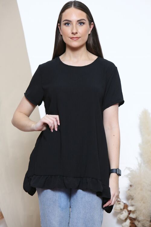 Black ruffled hem top