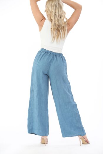 Pantalon large en lin bleu denim 3