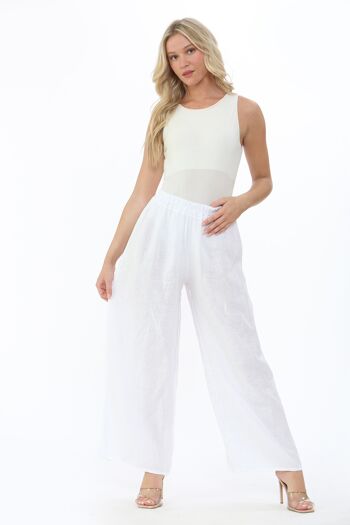 Pantalon large en lin blanc 1