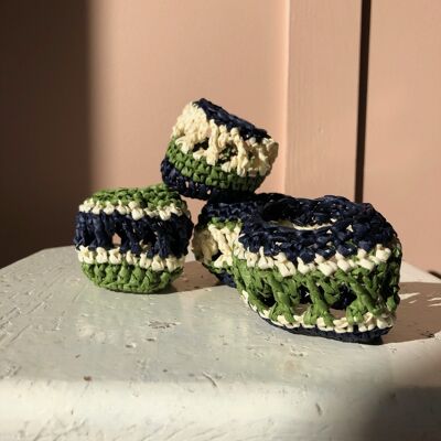 Green, navy and white napkin rings