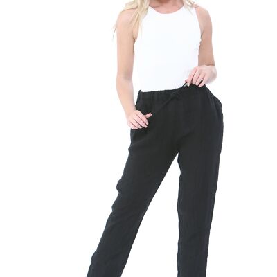 Pantalon en lin noir avec taille élastique