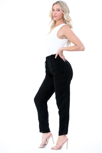 Pantalon en lin noir avec taille élastique 2