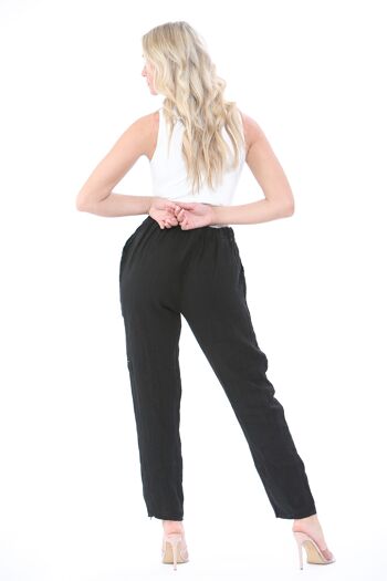 Pantalon en lin noir avec taille élastique 3
