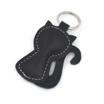 Porte-clés animal en cuir de chat noir fait à la main 2
