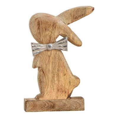 Aufsteller Hase Knickohr mit Metall Schleife aus Mangoholz (B/H/T) 15x23x4cm