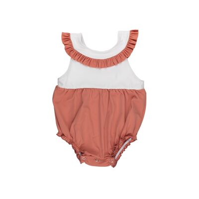 Anti-UV 1-piece swimsuit for babies White, Terracotta