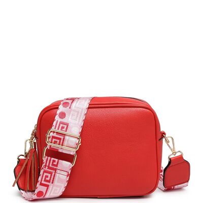 Sac à bandoulière à large sangle interchangeable à usages multiples Sac à bandoulière pour femme avec sangle amovible réglable --ZQ-123-1m Rouge