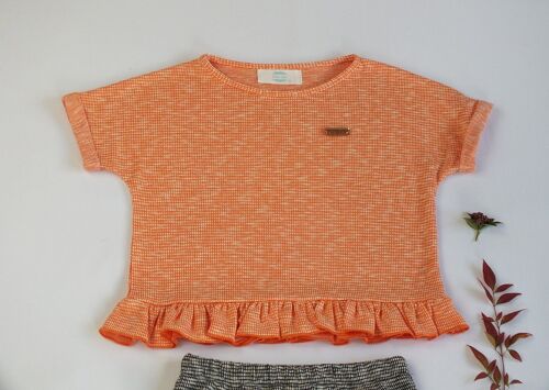 MANDARINA: Camiseta de punto Jacquard con cuadritos naranjas.