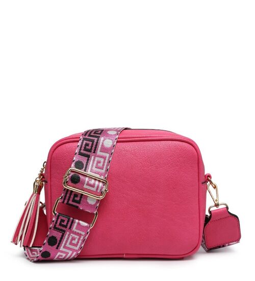 Interchangeable  Wide Strap Crossbody bag  multiple purposes Ladies  Shoulder bag with Adjustable removeable Strap --ZQ-123-1m Fuchsia