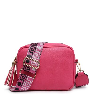 Interchangeable  Wide Strap Crossbody bag  multiple purposes Ladies  Shoulder bag with Adjustable removeable Strap --ZQ-123-1m Fuchsia