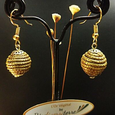 Boucles d'oreilles "Orbes" en Capim Dourado, L"Or Végétal" du Brésil