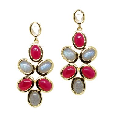 Alex Earrings with Mother of Pearl, Labradorite and Fuchsia Chalcedony
