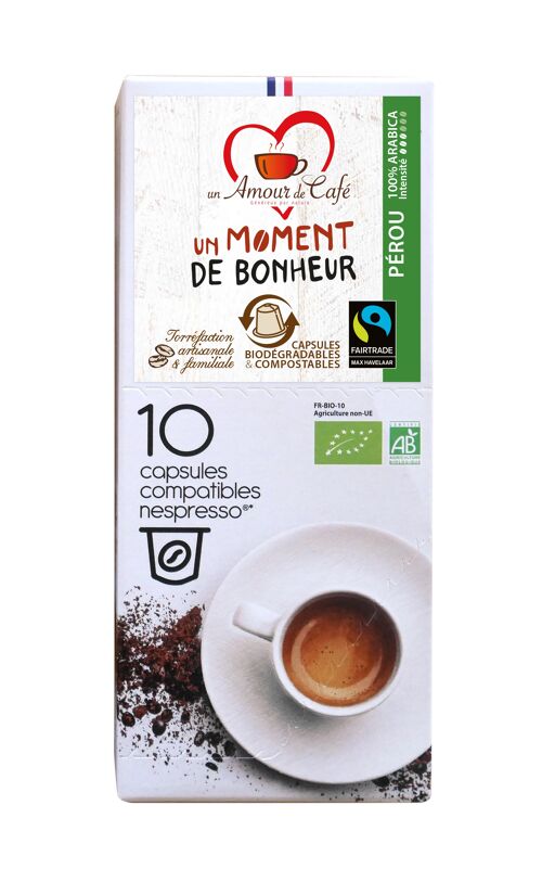 Café bio & équitable "Un Moment de Bonheur", PÉROU - Dosettes compatibles Nespresso®