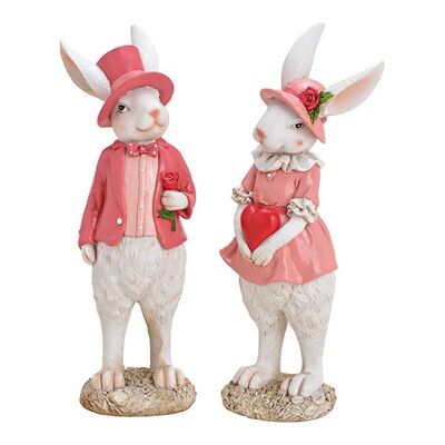 Hase Mann und Frau aus Poly Weiß/Rosa 2-fach, (B/H/T) 10x12x32cm