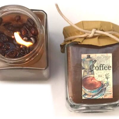 Candela profumata_Fragranza molto realistica - Coffee scented candle, hand cast with the addition of natural coffee beans