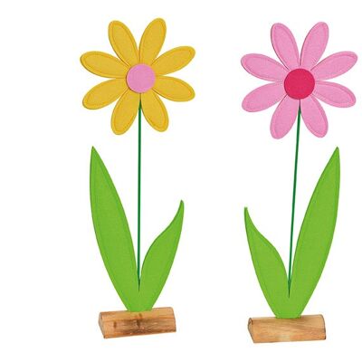 Blume auf Holzständer aus Filz Gelb/Pink 2-fach, (B/H/T) 11x49x6cm