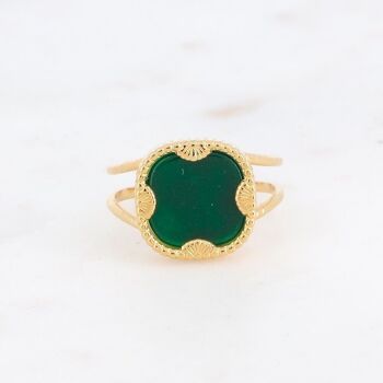 Bague Lloyd dorée avec pierre carrée Agate Verte 4