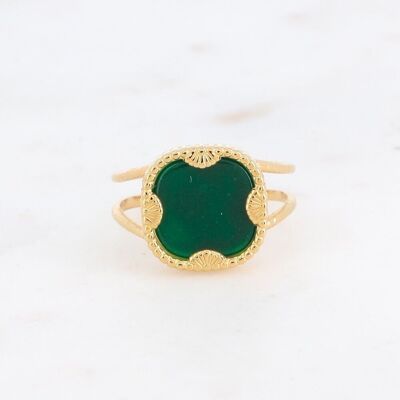 Gold Lloyd ring with Green Agate square stone