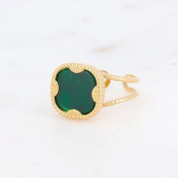 Bague Lloyd dorée avec pierre carrée Agate Verte 2