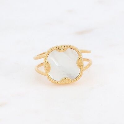 Anillo Lloyd dorado con piedra cuadrada de nácar blanco