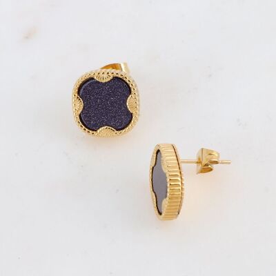 Gold Lloyd earrings with blue sand square stone
