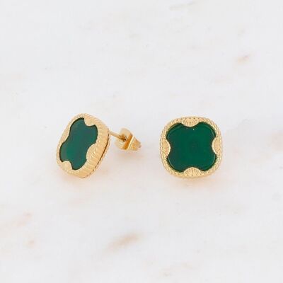 Gold Lloyd earrings with Green Jasper square stone