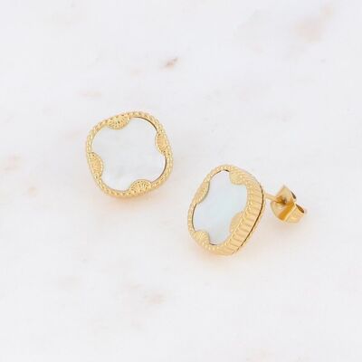 Gold Lloyd earrings with White Mother-of-Pearl square stone