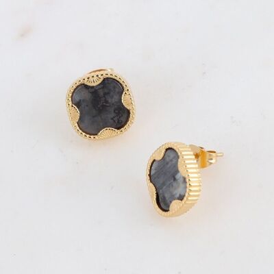 Gold Lloyd earrings with Labradorite square stone