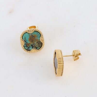 Gold Lloyd earrings with African Turquoise square stone