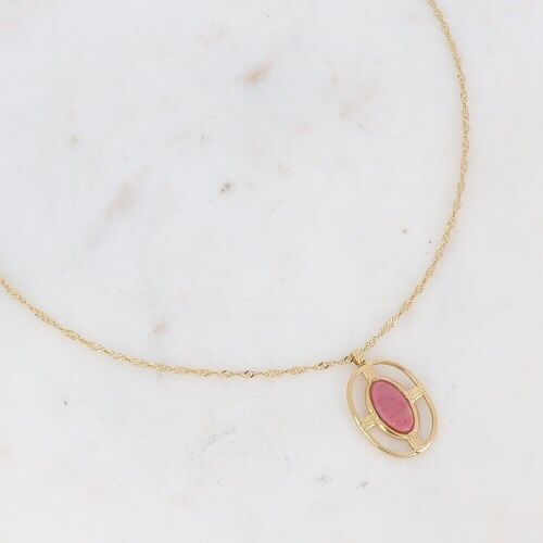 Collier Dianthe doré avec pierre ovale Agate rose