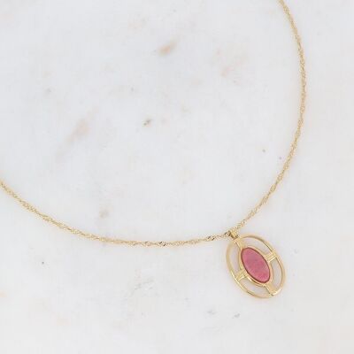 Golden Dianthe necklace with pink Agate oval stone