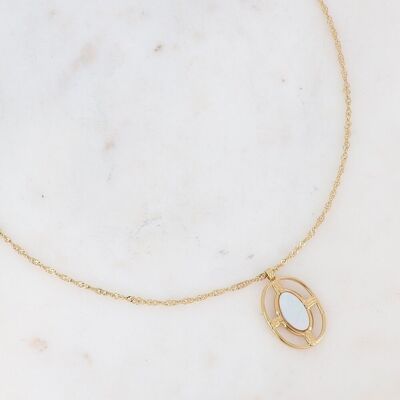 Goldene Dianthe-Halskette mit ovalem Stein aus weißem Perlmutt