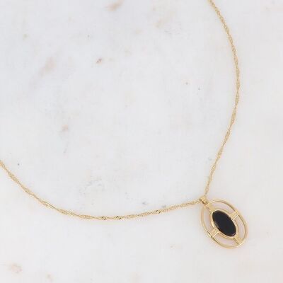 Collar Dianthe dorado con piedra Onyx ovalada