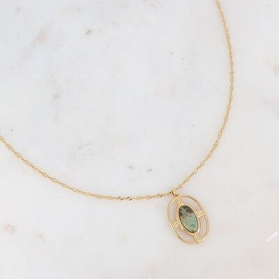 Golden Dianthe necklace with African Turquoise oval stone