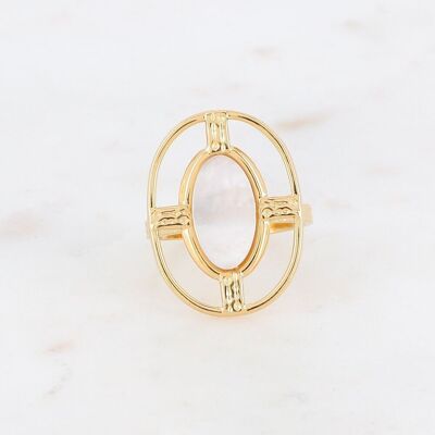 Golden Dianthe ring with white mother-of-pearl stone