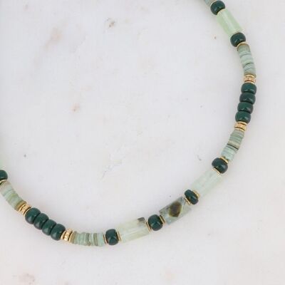 Golden Taïssia necklace with green shells and Green Agate stones