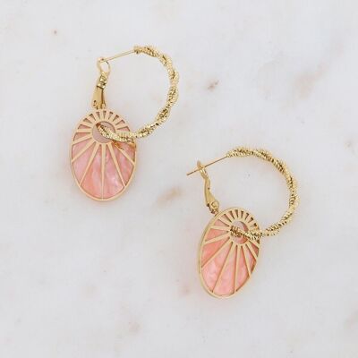 Caméo twisted golden hoop earrings with pink oval acetate