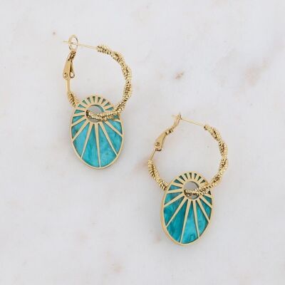 Caméo twisted golden hoop earrings with turquoise oval acetate