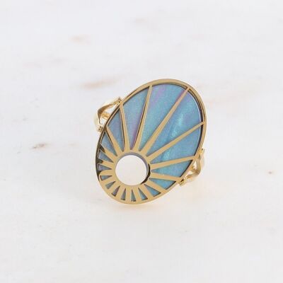 Golden Cameo ring with blue acetate