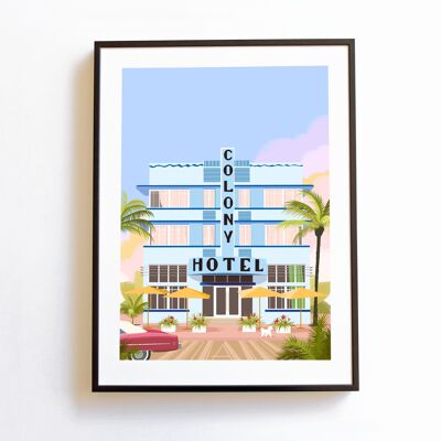 Poster Colony Hotel Miami, Art Deco hotel Miami Florida vintage A3