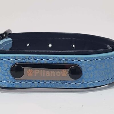 Collier cuir PILANO bleu clair 63cm