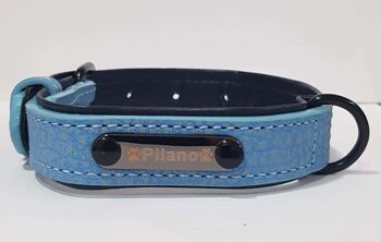 Collier cuir PILANO bleu clair 63cm