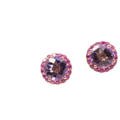 Button Earrings with Amethyst and Rubies