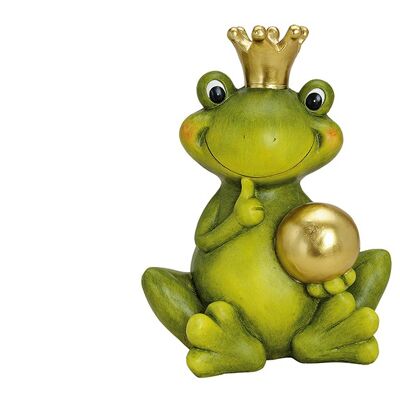Froschkönig mit goldener Kugel aus Keramik, B26 x T35 x H44 cm