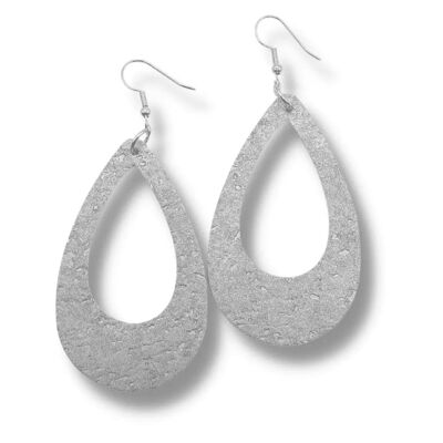 Silver cut out cork teardrop earrings