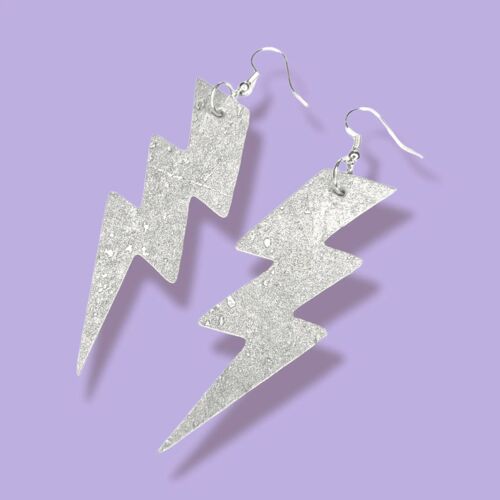 Silver cork triple lightning bolt earrings - Small