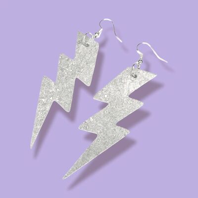 Silver cork triple lightning bolt earrings - Large