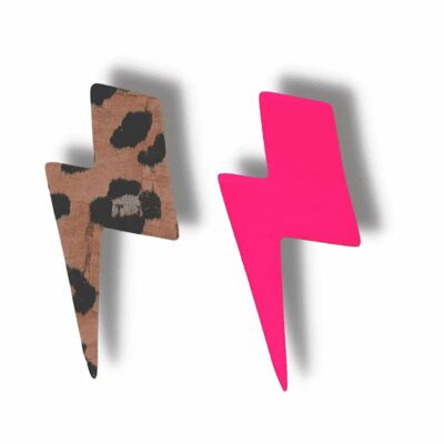 Mini Kork Blitz Ohrringe Neon - Neon Pink - Silberner Haken