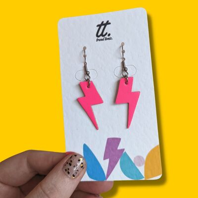 Mini cork lightning bolt earrings neon - Neon Pink - Gold Hook