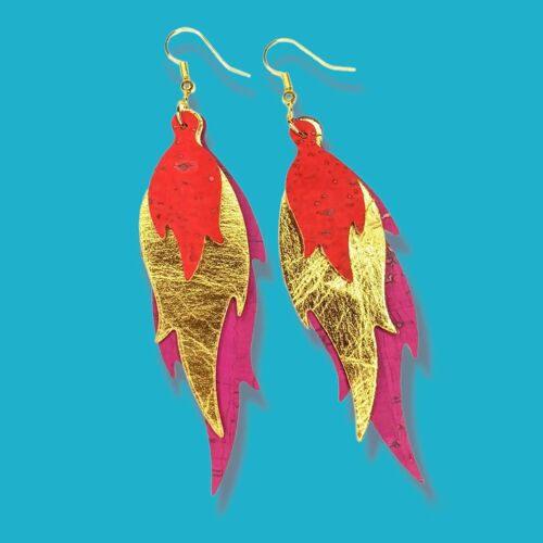 Red hot flame cork earrings